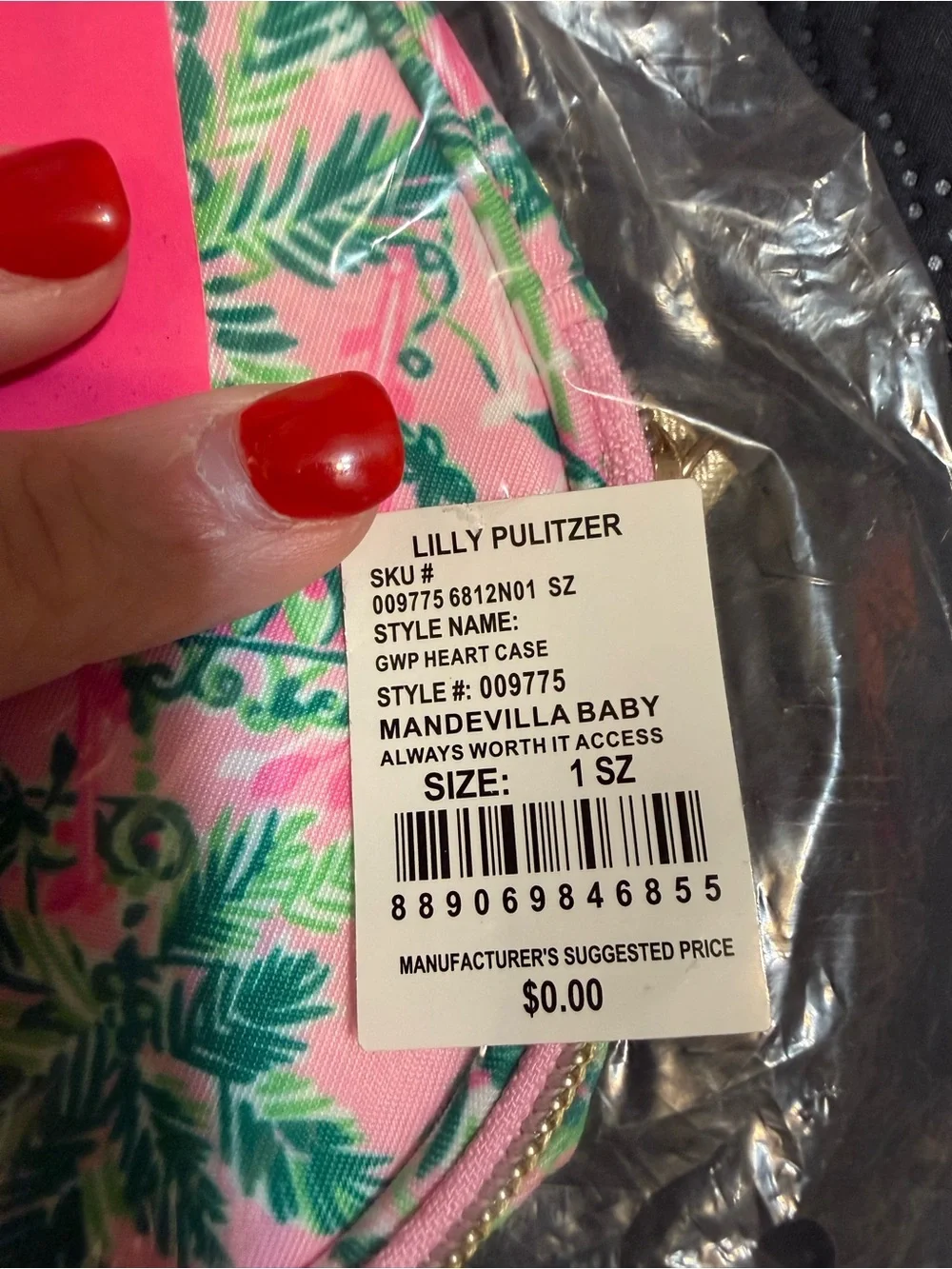 NWT Lilly Pulitzer GWP Heart Case Bag Mandevilla Baby (Pink and Green)